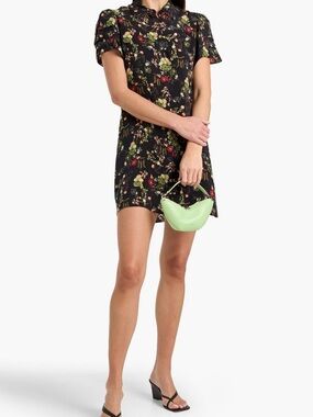 ALICE + OLIVIA Jem Black Floral Print Cupro Mini Shirt Dress Size M - MSRP $440